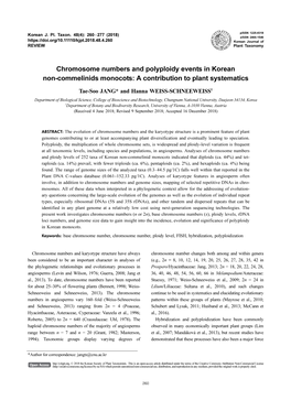 Chromosome Numbers and Polyploidy Events in Korean Non-Commelinids Monocots: a Contribution to Plant Systematics