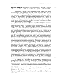 Mark Julian EDWARDS, Origen Against Plato, Ashgate Studies in Philosophy & Theology 418 in Late Antiquity, Ashgate Publishing Limited, 2002 Îoctoberº, 180 P