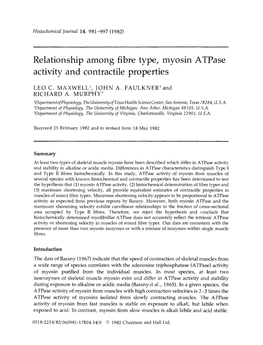 Relationship Among Fibre Type, Myosin Atpase Activity and Contractile Properties