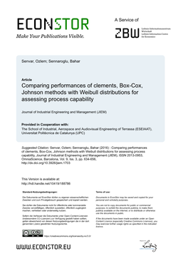 Comparing Performances of Clements, Box-Cox, Johnson Methods with Weibull Distributions for Assessing Process Capability