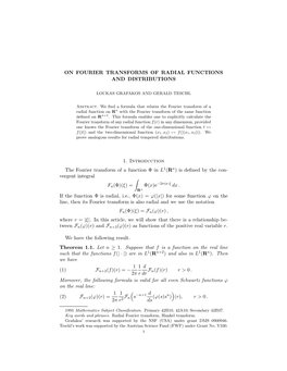 On Fourier Transforms of Radial Functions and Distributions