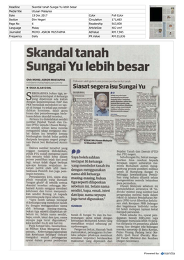 Skandal Tanah Sungai Yu Lebih Besar