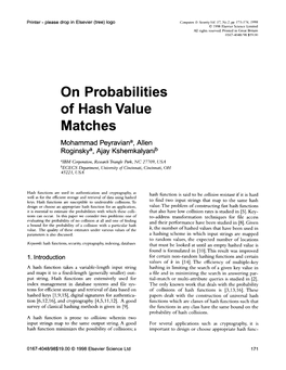 On Probabilities of Hash Value Matches