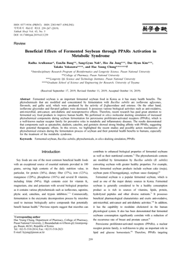 Beneficial Effects of Fermented Soybean Through Ppars Activation in Metabolic Syndrome