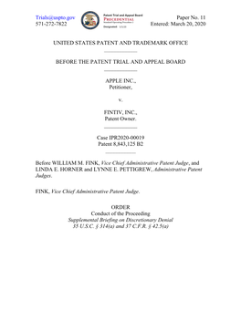 Apple V. Fintiv IPR2020-00019