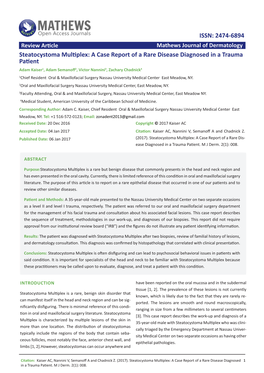 Steatocystoma Multiplex: a Case Report of a Rare Disease