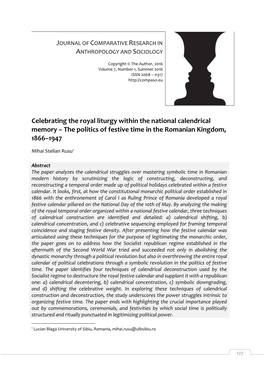 Celebrating the Royal Liturgy Within the National Calendrical Memory – the Politics of Festive Time in the Romanian Kingdom, 1866–1947