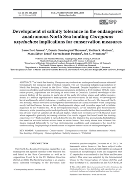 Development of Salinity Tolerance in the Endangered Anadromous North Sea Houting Coregonus Oxyrinchus: Implications for Conservation Measures