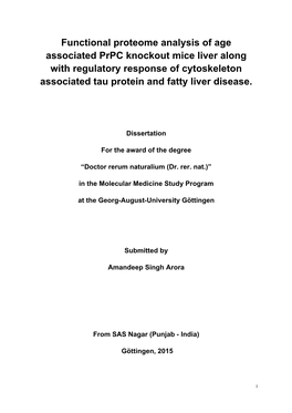 Functional Proteome Analysis of Age Associated Prpc Knockout Mice Liver Along with Regulatory Response of Cytoskeleton Associated Tau Protein and Fatty Liver Disease