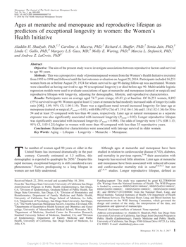 Ages at Menarche and Menopause and Reproductive Lifespan As Predictors of Exceptional Longevity in Women: the Women's Health I