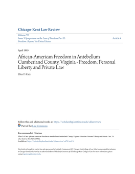 African-American Freedom in Antebellum Cumberland County, Virginia - Freedom: Personal Liberty and Private Law Ellen D