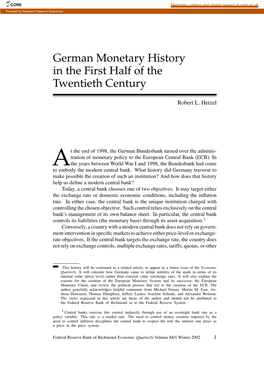 German Monetary History in the First Half of the Twentieth Century