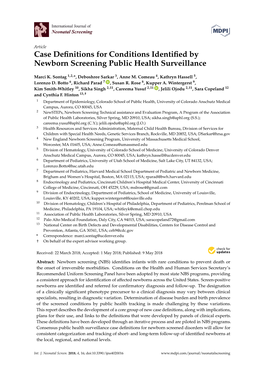 Case Definitions for Conditions Identified by Newborn Screening