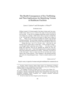Health Consequences of Sex Trafficking and Their Implications for Identifying Victims in Healthcare Facilities