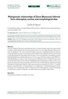 Phylogenetic Relationships of Zieria (Rutaceae) Inferred from Chloroplast, Nuclear, and Morphological Data