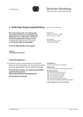 1. Änderungs-/Ergänzungsmitteilung Berlin, Den 1. März 2021