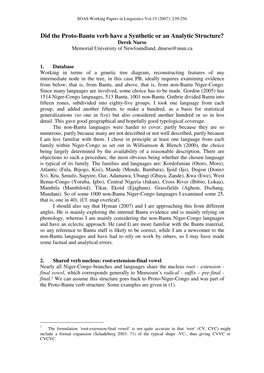 Did the Proto-Bantu Verb Have a Synthetic Or an Analytic Structure? Derek Nurse Memorial University of Newfoundland, Dnurse@Mun.Ca