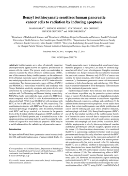 Benzyl Isothiocyanate Sensitizes Human Pancreatic Cancer Cells to Radiation by Inducing Apoptosis