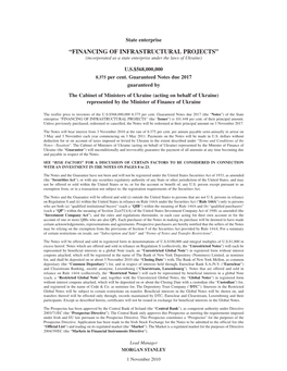 “FINANCING of INFRASTRUCTURAL PROJECTS” (Incorporated As a State Enterprise Under the Laws of Ukraine)