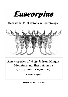 A New Species of Vaejovis from Mingus Mountain, Northern Arizona (Scorpiones: Vaejovidae)