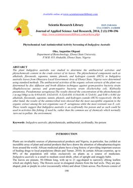 Scientia Research Library Journal of Applied Science and Research