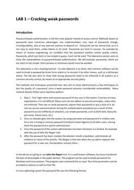 LAB 1 – Cracking Weak Passwords