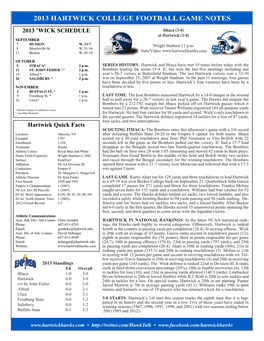 2013 Hartwick College Football Game Notes