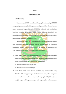 BAB 1 PENDAHULUAN 1.1 Latar Belakang Pengembangan UMKM