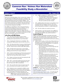 Cameron Run / Holmes Run Watershed Feasibility Study E-Newsletter