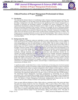 Ethical Practices of Project Management Professionals in Ghana CHAPTER 1