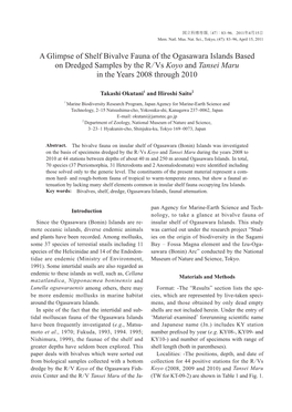 A Glimpse of Shelf Bivalve Fauna of the Ogasawara Islands Based on Dredged Samples by the R/Vs Koyo and Tansei Maru in the Years 2008 Through 2010