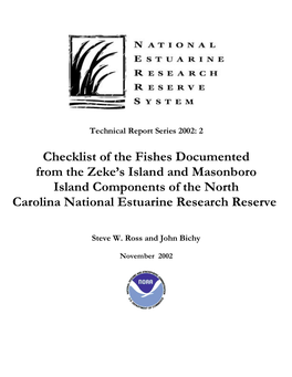 Checklist of the Fishes Documented from the Zeke's Island and Masonboro Island Components of the North Carolina National Estua