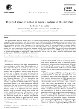 Perceived Speed of Motion in Depth Is Reduced in the Periphery