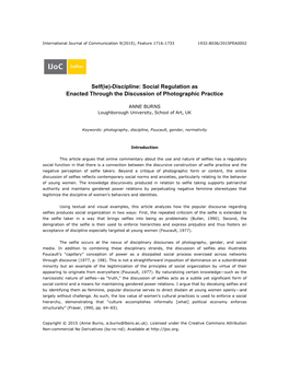 Self(Ie)-Discipline: Social Regulation As Enacted Through the Discussion of Photographic Practice