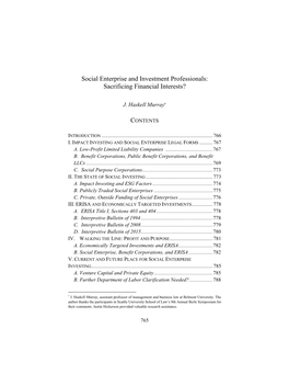 Social Enterprise and Investment Professionals: Sacrificing Financial Interests?