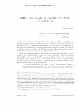 Sobre La Realidad Mitificada De Carlo Levi*