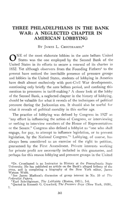 Three Philadelphians in the Bank War: a Neglected Chapter in American Lobbying