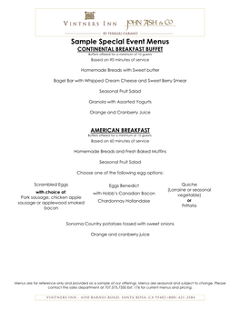 Sample Menus