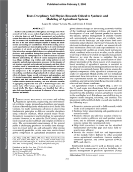 Trans-Disciplinary Soil Physics Research Critical to Synthesis and Modeling of Agricultural Systems