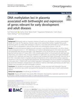 DNA Methylation Loci in Placenta Associated with Birthweight And