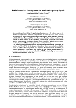 R-Mode Receiver Development for Medium Frequency Signals Lars Grundhöfer*, Stefan Gewies**