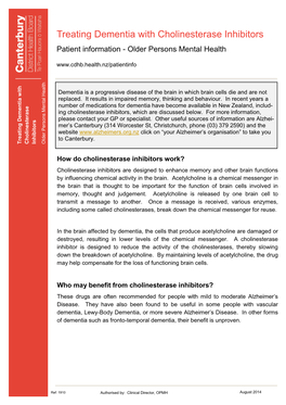 Treating Dementia with Cholinesterase Inhibitors Patient Information - Older Persons Mental Health