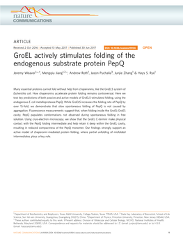 Groel Actively Stimulates Folding of the Endogenous Substrate Protein Pepq