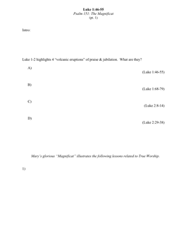 Luke 1.45-56 Psalm 151 the Magnificat Sermon Handout