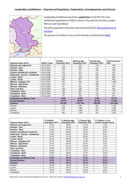 Leaderdale and Melrose – Overview of Population, Deprivation, Unemployment and Schools