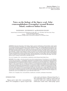 Notes on the Biology of the Bigeye Scad, Selar Crumenophthalmus (Carangidae) Around Reunion Island, Southwest Indian Ocean