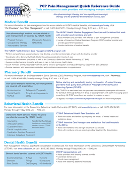 PCP Pain Management Quick Reference Guide Tools and Resources to Assist Providers with Managing Members with Chronic Pain