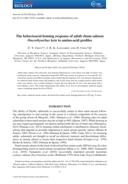The Behavioural Homing Response of Adult Chum Salmon Oncorhynchus Keta to Amino-Acid Profiles