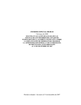 1 De Enero Al 31 De Diciembre De 2007 INFORME ESPECIAL DB-08-18 5 De Mayo De 2008