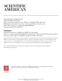 Demystifying the Digital Divide Author(S): Mark Warschauer Source: Scientific American, Vol